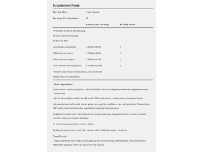 now foods 8 billion acidophilus bifidus 60veg capsules supplement facts